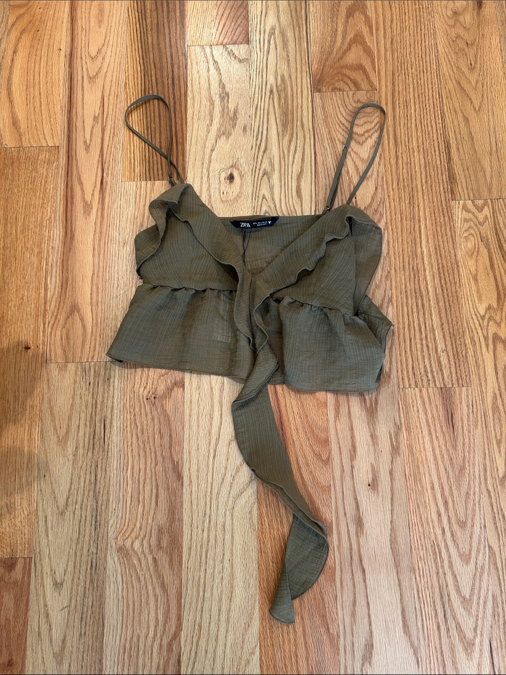 ZARA Olive Tie-Front Ruffle Camisole